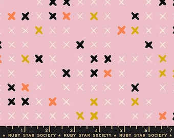 Spooky Darlings by Ruby Star Society - Moda Fabrics - Frankenstitches PEONY - X Stitches on Pink - RS507212 - Half Yard Increments