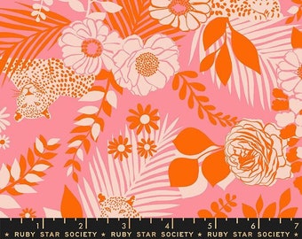 Reverie by Melody Miller - Ruby Star Society - Moda Fabrics - Verdant SORBET - Floral with Leopard - Half Yard Increments - RS005113