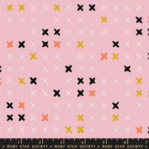 Spooky Darlings by Ruby Star Society - Moda Fabrics - Frankenstitches PEONY - X Stitches on Pink - RS507212 - Half Yard Increments