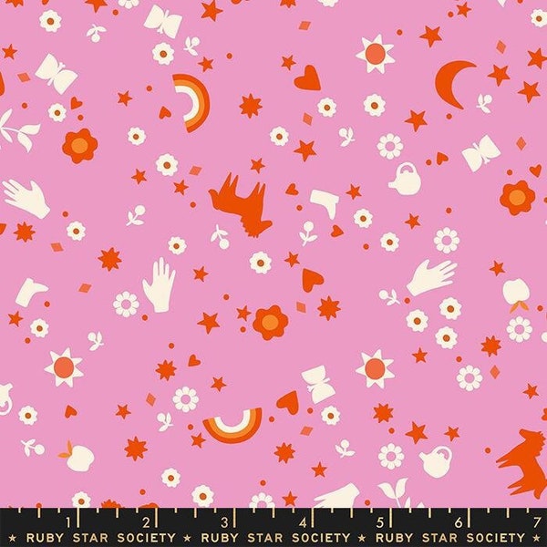 Meadow Star by Alexia Abegg - Ruby Star Society - Dreamland DAISY - Pink, Red, White - Small Print - Half Yard Increments - RS409916