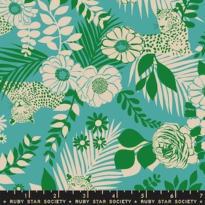 Reverie by Melody Miller - Ruby Star Society - Moda Fabrics - Verdant SUCCULENT - Floral with Leopard - Half Yard Increments - RS005114