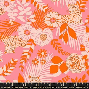 Reverie by Melody Miller - Ruby Star Society - Moda Fabrics - Verdant SORBET - Floral with Leopard - Half Yard Increments - RS005113