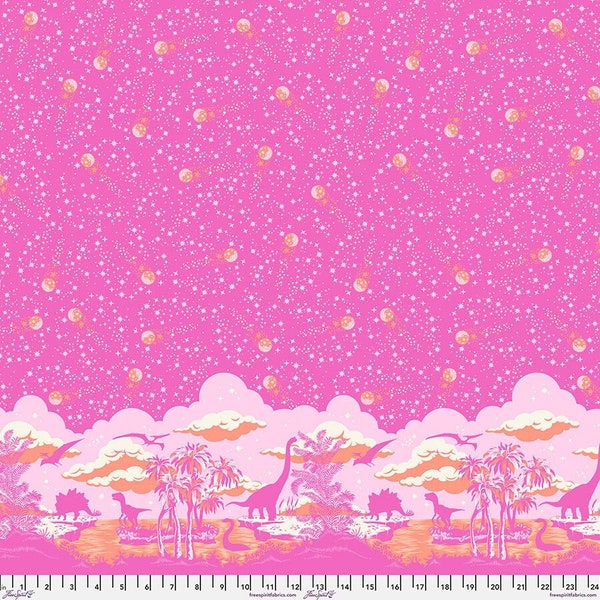 ROAR! by Tula Pink for FreeSpirit - Meteor Showers BLUSH - Pink/Orange Prehistoric Scene & Night Sky - PWTP226.BLUSH - Half Yard Increments