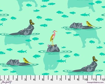 Everglow by Tula Pink for FreeSpirit Fabrics - My Hippos Don't Lie SPIRIT - Swimming Hippos in Teal - PWTP204.SPIRIT - Half Yard Increments