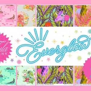 Everglow by Tula Pink for FreeSpirit - Focal Prints Full Collection - Giraffes, Elephants, Hippos, & Lions - HALF YARD BUNDLE - 8 Pieces