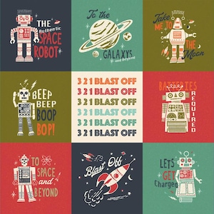 PANEL - 321 Blast Off Quilt Block Panel by Stacy Iest Hsu - Space Themed - 9 Designer Blocks - Approx. 12" Blocks - 36"x60" Panel - 2095611