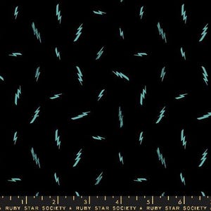 Teddy And The Bears by Sarah Watts - Moda Fabrics - Electric BLACK - Blue Lightening Bolts on Black - RS210717 - Half Yard Increments