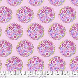 Parisville Deja Vu by Tula Pink for FreeSpirit - Garden Circles on Pink - Topiary STRAWBERRY - PWTP188.STRAWBERRY - Half Yard Increments