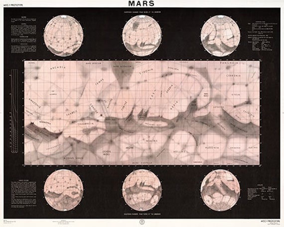 Map of Mars Poster 1962