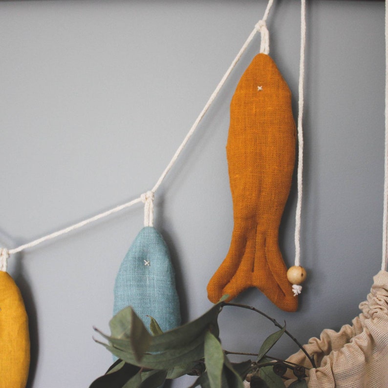 Fish garland Nursery garland Nautical nursery decor Linen Etsy