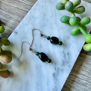 Moss Agate Real Green Crystal Stone round beads and rounded square Focal Bead Handmade Stainless Steel Fish Hook Dangle Earrings