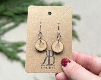 Scarlet Oak Wood Slice Earrings  Stainless Steel Fish Hook Earrings