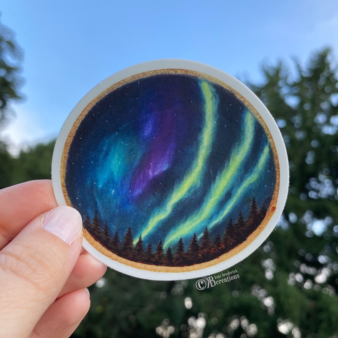 Northern Lights | Aurora Borealis | Sky and Tree Line Watercolor ...