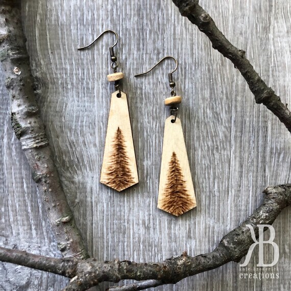 Natural wood earrings Wood earrings Wood jewelry Reclaimed wood earrings Nature lover Hippie accessories Mountain wood.