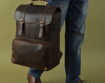 Leather Laptop Backpack Personalised Full Grain Handmade Rucksack Travel & Work Bag