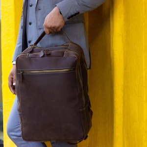 Personalised Leather Backpack Men Vintage Full Grain Travel Bag Laptop Rucksack Business Gifting Handmade Leather Gift Idea For Him and Her