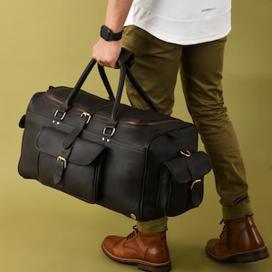 Full grain leather duffle bag brown|Personalised leather weekend travel Bag|Leather holdall overnight carry on bag|Christmas Gifts For Him