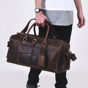 Leather Weekend Travelling Bag|Brown Leather Duffle Travel Bag Men|Carryon Luggage Bag|Leather Holdall Personalized Gift Ideas For Him