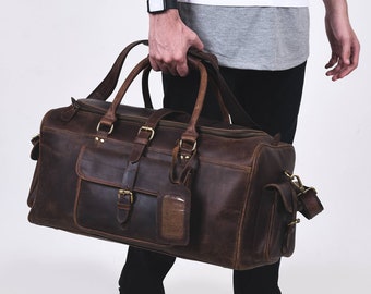Personalized Leather Weekender Bag | Christmas Gift For Him | Handmade Leather Duffle Bag | Carry On Travel Bag For Men | Leather Holdall