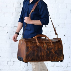 Handmade Full Grain Leather Duffle Bag | Genuine Leather Weekender Bag | Leather Holdall | Overnight Bag Men | Personalized Gifts For Him