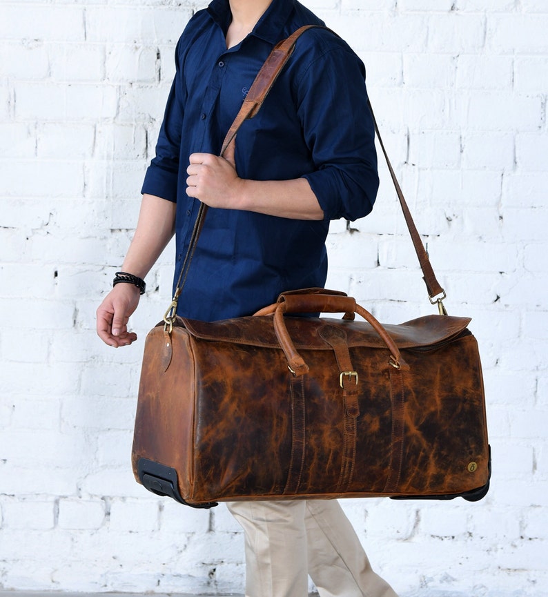 Handmade Full Grain Leather Duffle Bag | Genuine Leather Weekender Bag | Leather Holdall | Overnight Bag Men | Personalized Gifts For Him