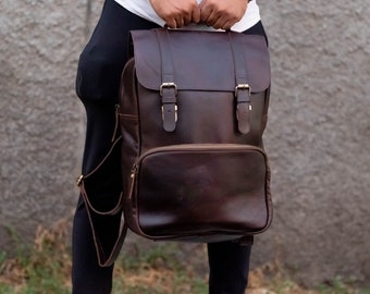 leather laptop rucksack