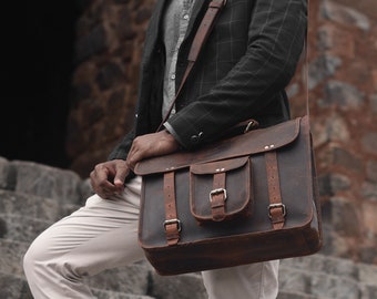 Borsa a tracolla in pelle di bufalo: borsa personalizzata per computer portatile da 16 pollici
