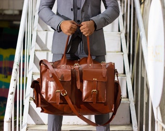 Full Grain Leather Duffle Bag | Handmade Leather Weekender Bag | Travel Bag Men | Overnight Bag | Carry on Bag | Personalised Gift For Him