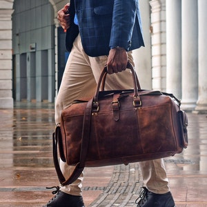 Travel Duffel Bag Men, Full Grain Leather Weekend bag, Carry-on Weekender Overnight Bag for Men Women Personalized, Unique Gifts For Him