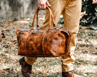 Valentines Day Gifts for Him|Monogrammed Leather Duffel Bag|Level Up His Style Game with Handmade Leather Weekender Bag & Overnight Bag