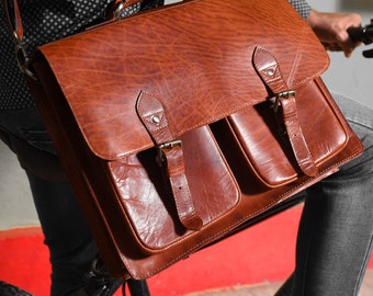 Personalised Leather Messenger Bag|Personalized Gifts For Him Valentines Day|Laptop Briefcase|Travel Handbag For Men|Buckle Satchel For Men