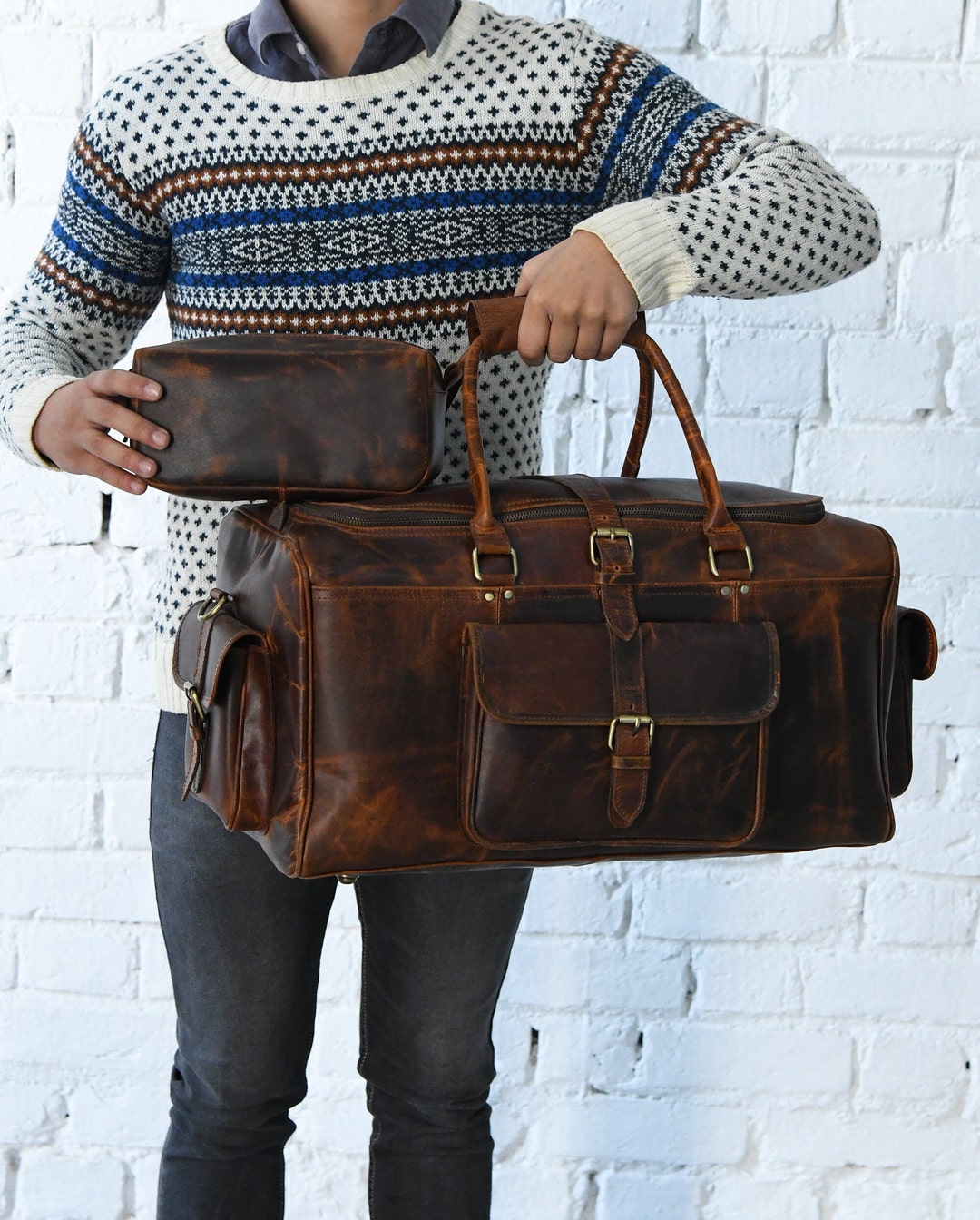 Personalized Duffle Bag Dopp Kit Bag Luggage Tag Combo Gift Leather Weekender Bag Carryon Travel Bag Unique Christmas Gift Set for Him Etsy
