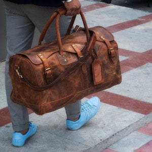 Personalized Full Grain Leather Weekender Bag|Handmade Leather Duffle Bag For Men|Distressed Overnight Bag|Carry-on Luggage|Gifts For Him
