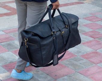 Personalized Leather Duffle Bag | Full Grain Black Leather Weekender Bag | Leather Travel Bag For Men | Overnight Bag Men | Gifts For Him