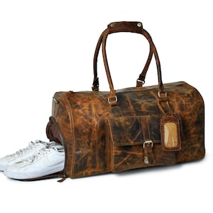 Büffelleder Reisetasche mit Schuhfach Herren|Handgemachte Braune Wochenend-Reisetasche|Handtasche Reisetasche|Personalisierte Geschenkideen für Ihn