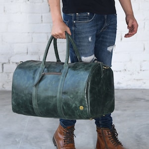 Leder Reisetasche Mit Schuhfach|Grüne Leder Wochenend-Reisetasche Männer|Reisetasche|Reisetasche|Personalisierte Weihnachtsgeschenke für Ihn