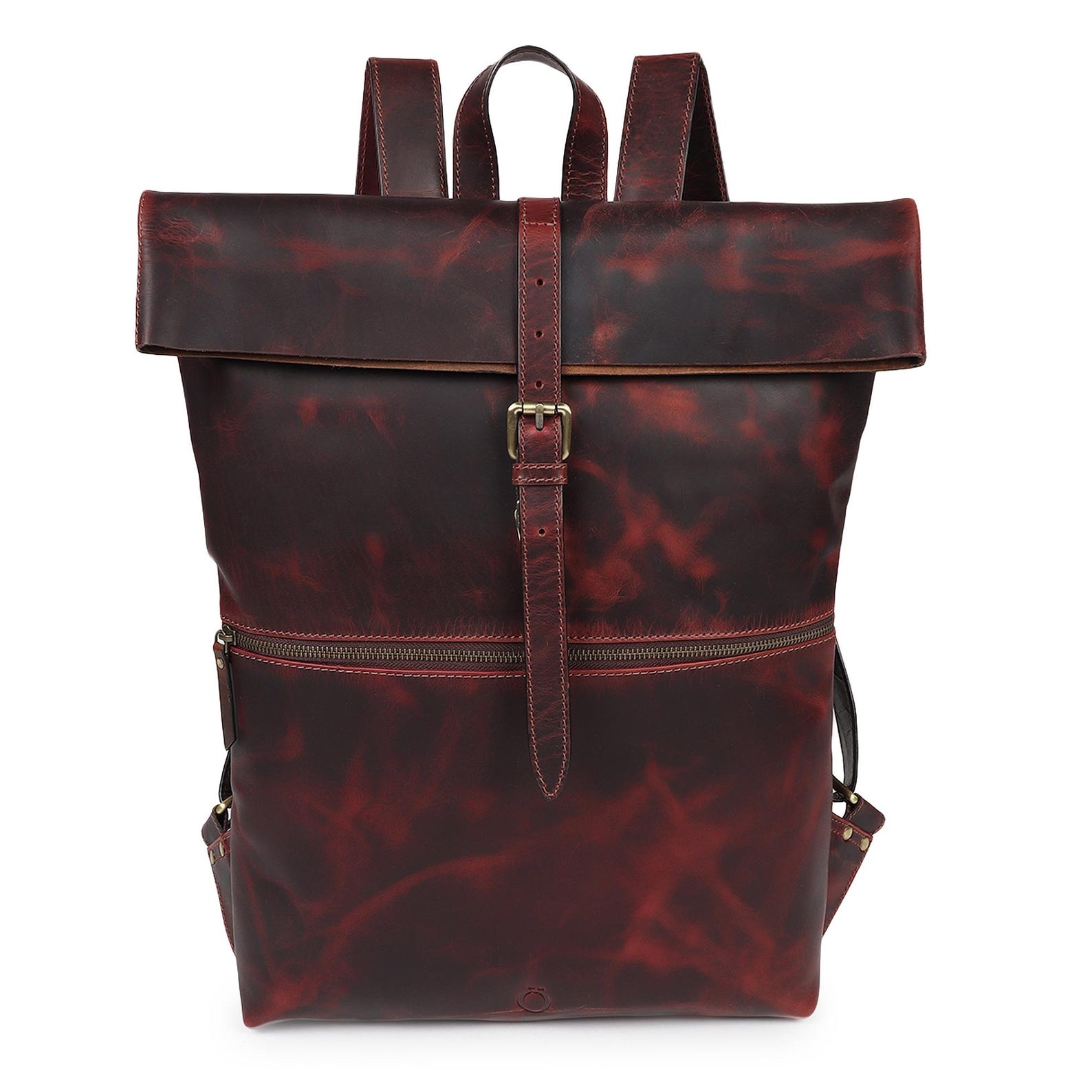 Full Grain Leather Rolltop Backpack: Handmade Travel Rucksack With ...