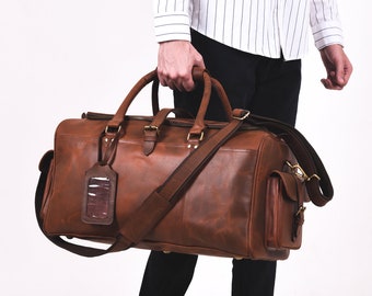 DOTCH Personalized Men's Brown Leather Travel Gift|Birthday Gift Men|Guy Gifts|Mens Gift|Valentines Gifts Deal|Gift Men|Best Duffle Bag Men