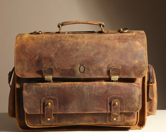 Full grain leather laptop computer bag|Personalized leather messenger bag men|Crossbody shoulder bag work briefcase|Valentines gifts for him
