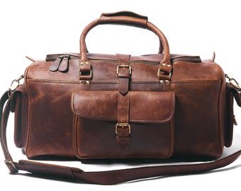 Handcrafted Leather Duffle Bag for Men|Premium Travel Weekender|Ideal for Business Trips & Gym|Personalised Gift For Him|Men's Travel Duffle