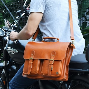 Personalized Leather Messenger Bag: Handmade Buffalo Leather 15&quot; Laptop Satchel
