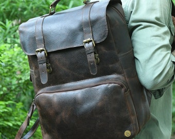 Leather Backpack Personalized Full-Grain Travel Rucksack Laptop Work Bag for Him