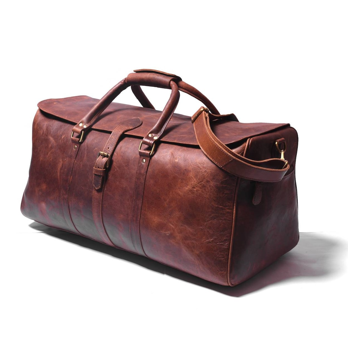 Full Grain Leather Duffle Bag/monogrammed Genuine Leather - Etsy