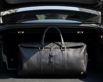 Leather Duffle Bag with Shoe Compartment- Personalised Travel, Gym, Weekend Overnight Duffel