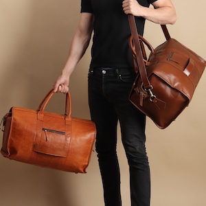 Personalised Full Grain Leather Weekender Bag|Handmade Genuine Leather Duffle Bag|Retro Travel Holdall|Laser Engraved Leather Gifts For Him
