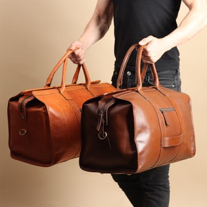 Bolso de fin de semana de cuero de grano completo, bolso de lona de cuero personalizado, bolso de mano de viaje, bolso de mano de cuero hecho a mano, regalo grabado con láser para él