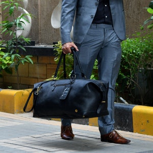 Handmade Leather Duffle Bag, Large Travel Bag, Men Weekender Bag