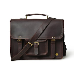 Handmade Gifts For Him|Monogrammed Buffalo Leather Messenger Cross-body Laptop Bag|Travel Handbag|Large Laptop Bag|Vintage Gift Bag For Dad