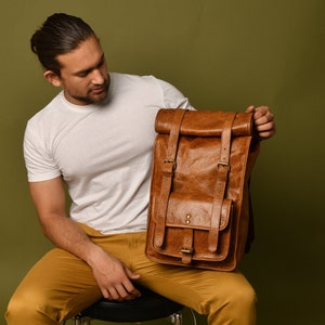 Personalized Gift|Leather Rolltop Backpack|Backpack For Men|Backpack For Her|Leather Bag|Rolltop Leather Rucksack|Gift For Him|Gift For Her