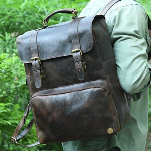Personalised Leather Backpack With Engraved Name- 15” Laptop Sleeve Travel Rucksack